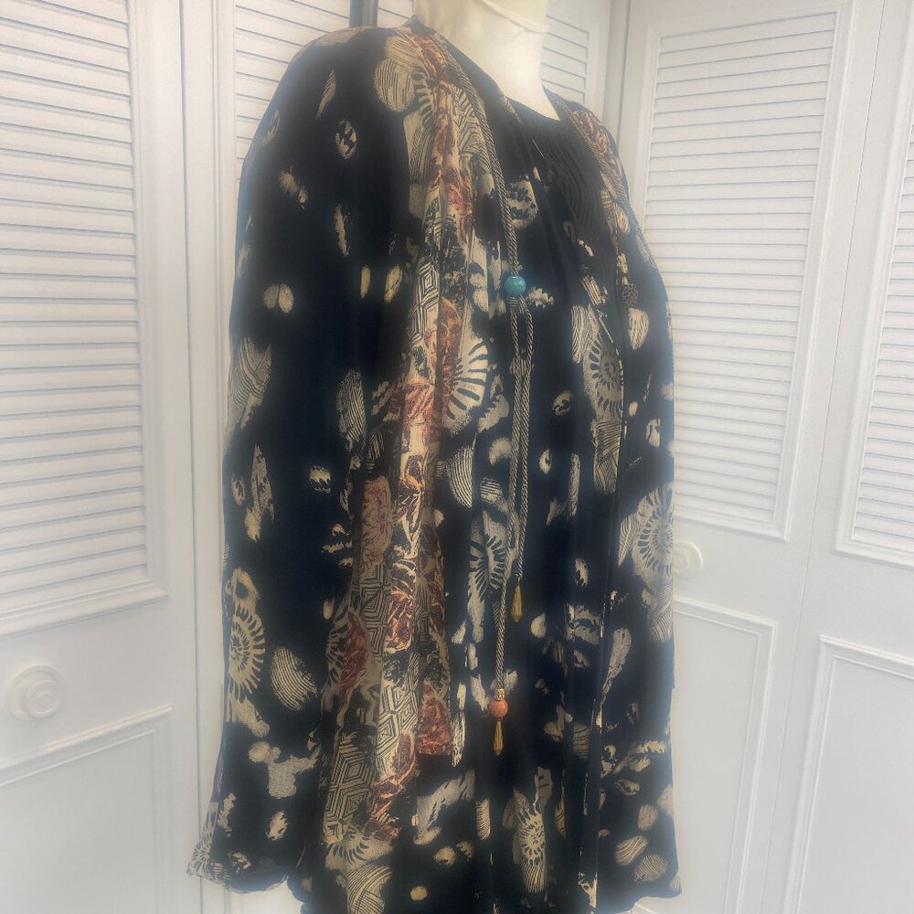 Vintage 90s Nautilus Black and Rust Carole Little Jacket Size L beaded tassels - Picture 2 of 10